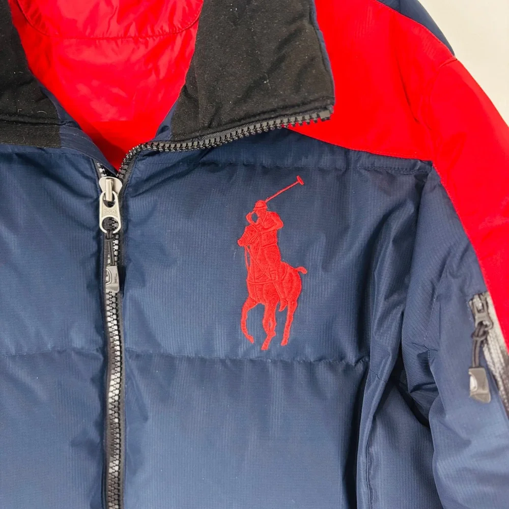 Polo Ralph Lauren Big Pony Down Puffer Red Navy Jacket Coat Mens‎ Size Large